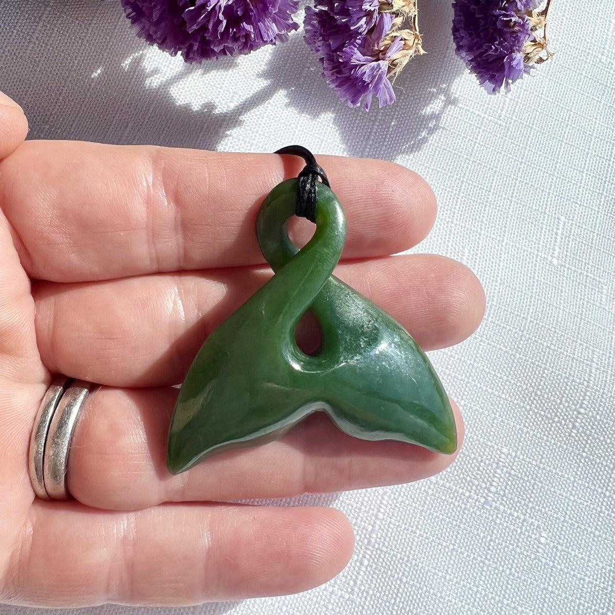 New Zealand Greenstone Whale Tail Necklace 40mm