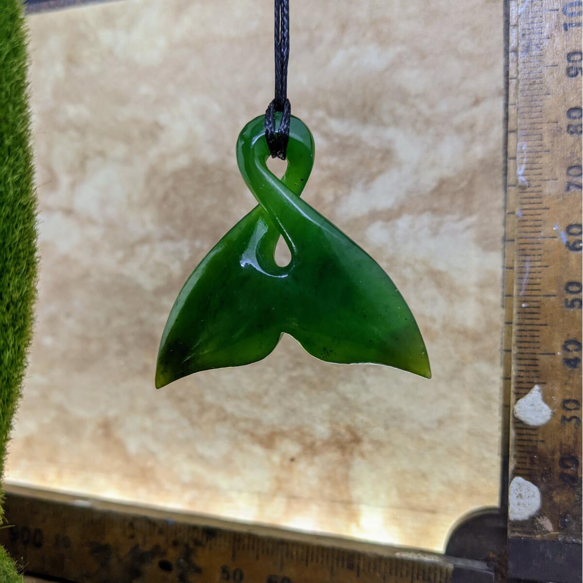 New Zealand Greenstone Whale Tail Necklace 40mm.